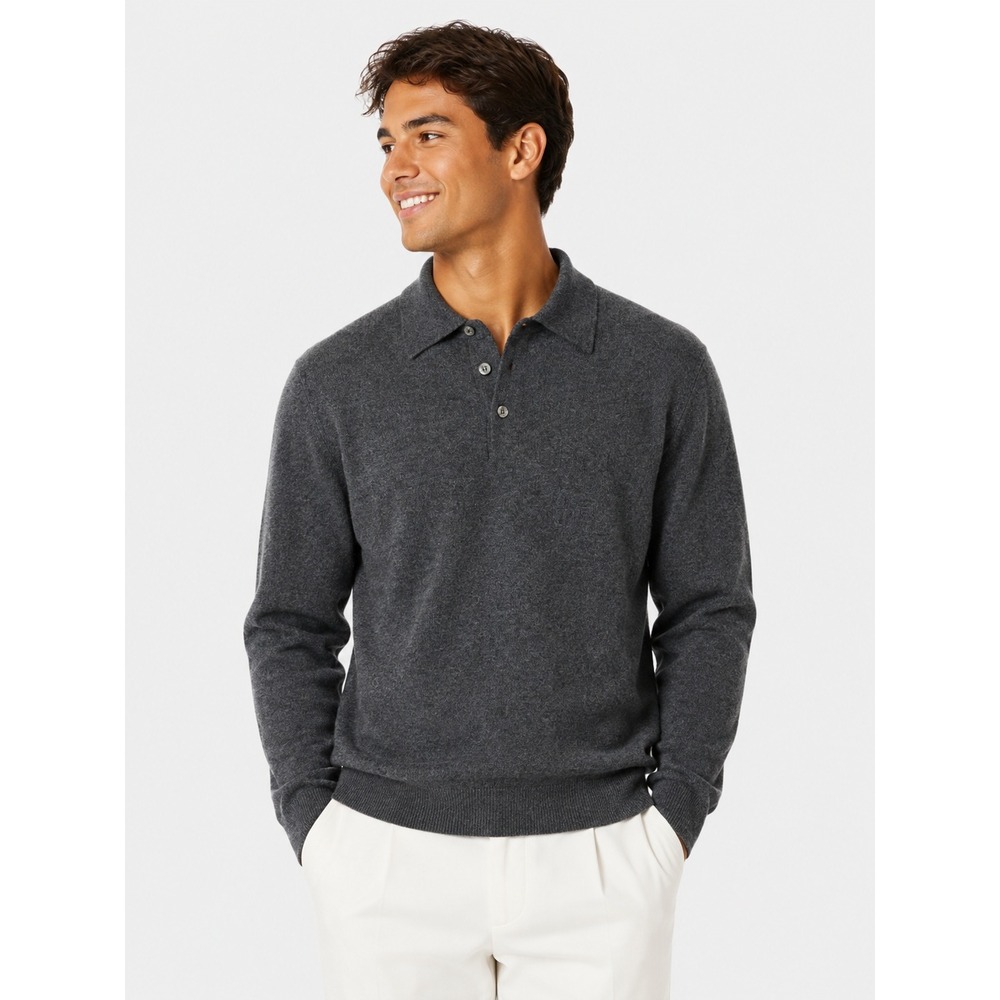 Cashmere Boutique Gray 100% Cashmere Long Sleeve Polo Sweater Size L